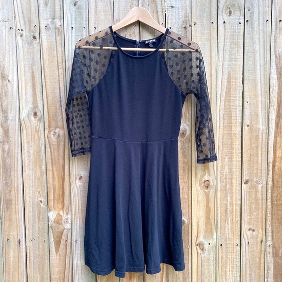 Express Fit and Flare Polka Dot Sleeved Dress - Picture 1 of 9